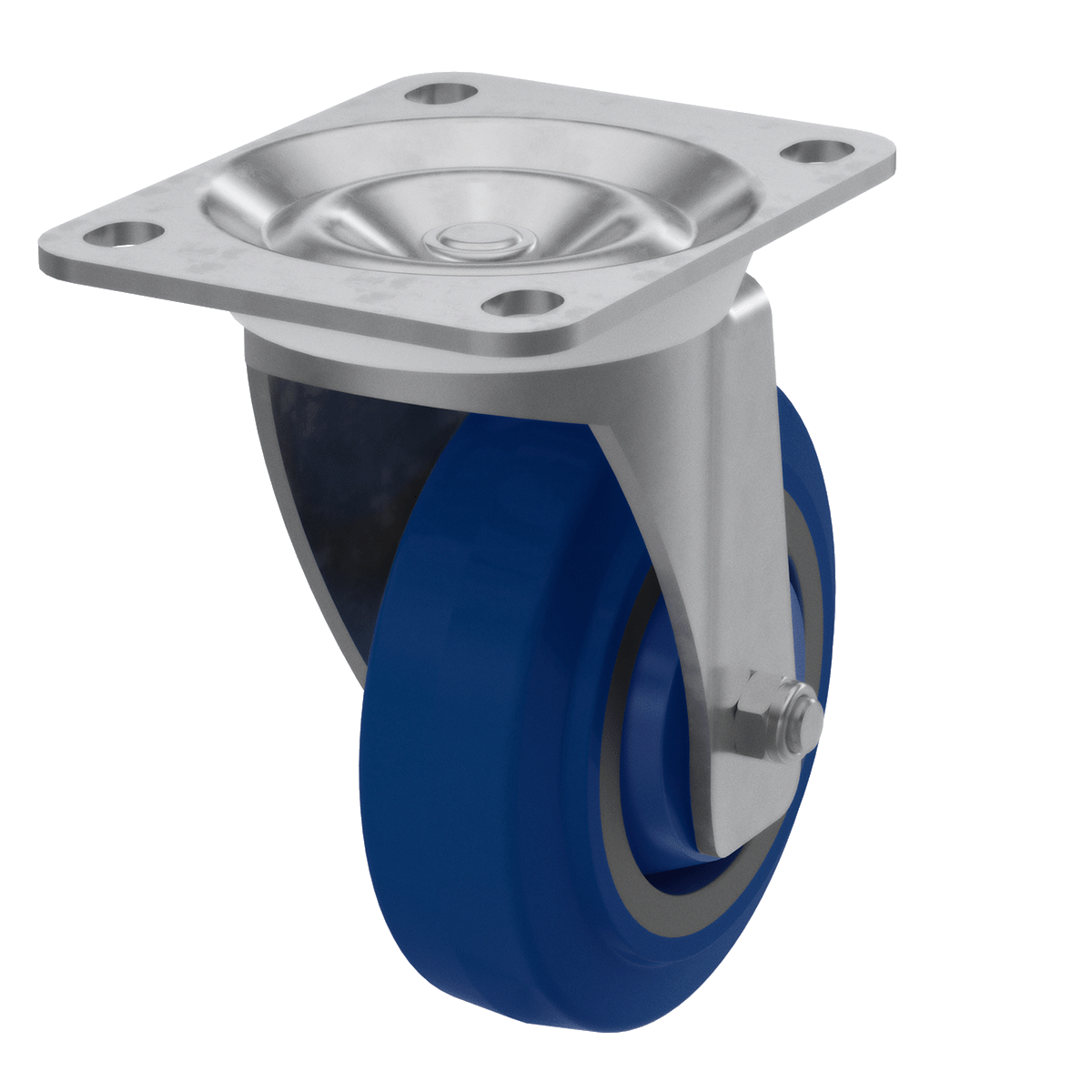 4" blue wheel swivel caster, perspective view