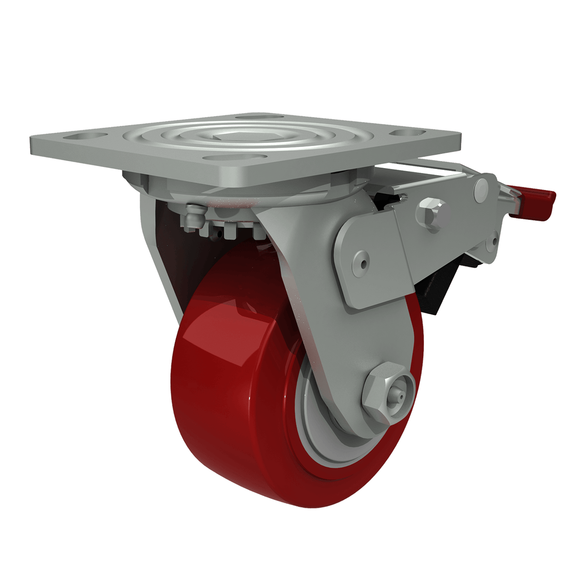Render of 4&quot; x 2&quot; Polyurethane Swivel Caster with Full Brake, 3/4 perspective