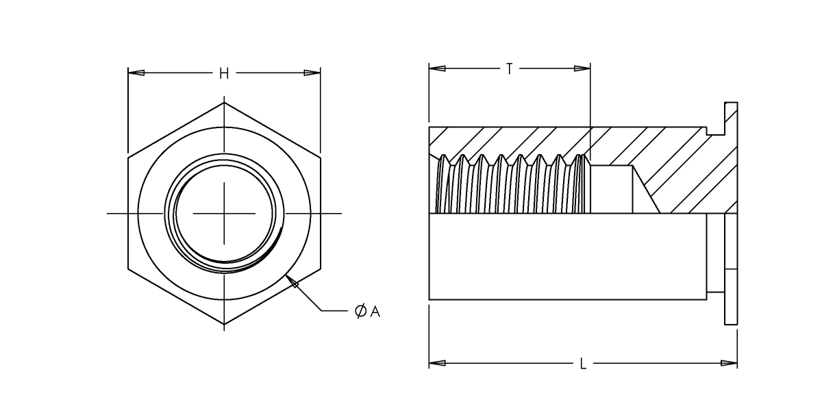 Self-Clinching Standoff, Blind Thread, 7075-T6 Aluminum, M4x0.7 x 20, 100 Pack