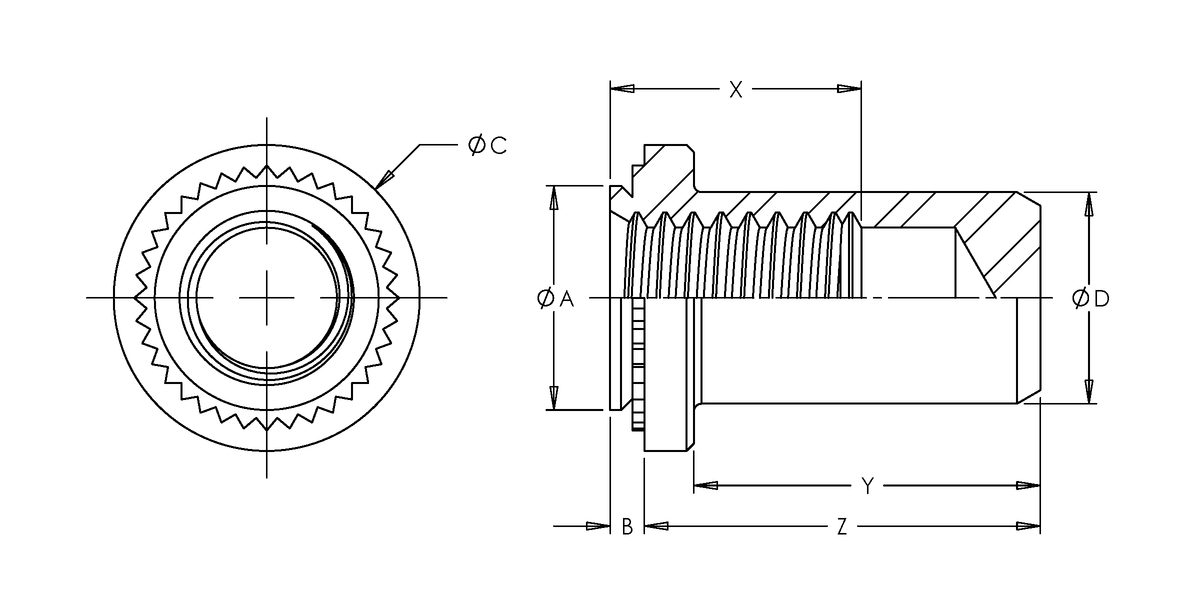 Self-Clinching Nuts, Blind, 300 Series Stainless Steel, Passivated, Metric, M5x0.8 x 2, 100 Pack