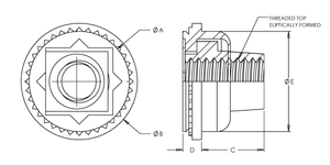 Self-Clinching Nut, Floating-Locking, 300 Series Stainless Steel, Passivated, Metric, M3x0.5 x 2, 100 Pack