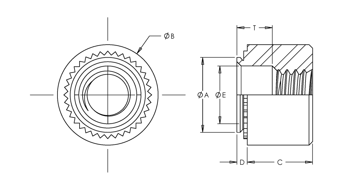 Self-Clinching Nut Component, Steel, Zinc, Metric, M3x0.5 x 1, 100 Pack