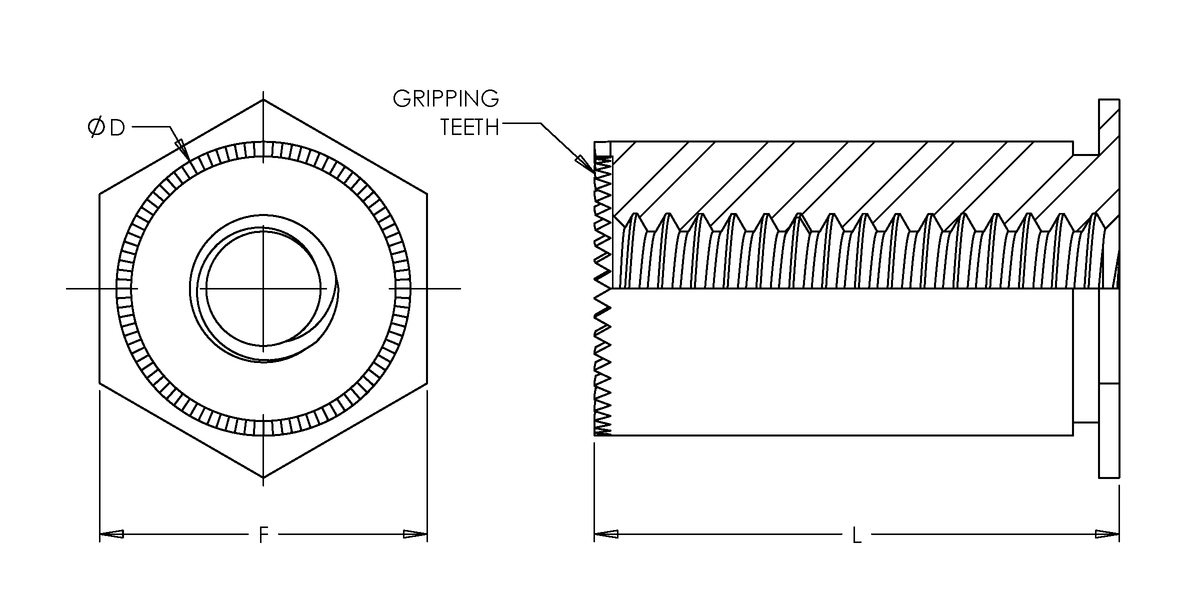 Self-Clinching Standoff, Self-Grounding, 300 Series Stainless Steel, 6-32 x 0.375, 100 Pack