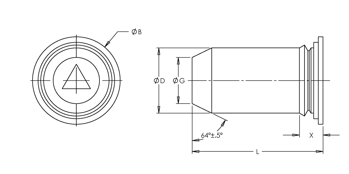 Self-Clinching Tapered Guide Pin, 300 Series Stainless Steel, 0.125 x 0.625, 100 Pack