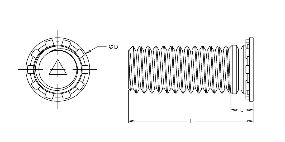 Self-Clinching Stud, Flush Head, 300 Series Stainless Steel, Passivated, M8x1.25 x 35, 50 Pack