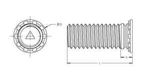 Self-Clinching Stud, Flush Head, 300 Series Stainless Steel, Passivated, M4x0.7 x 35, 100 Pack