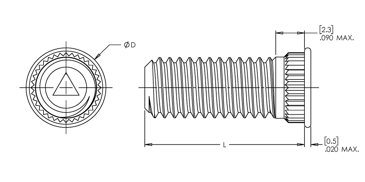 Broaching Stud, Phosphor Bronze CDA-510, Electro Tin, 10-32 x 0.375, 100 Pack