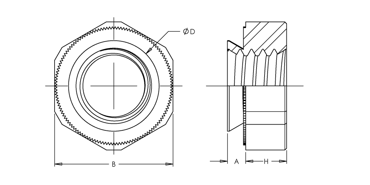 Self-Clinching Nut, KAL-Self-Clinching Nut, Steel, Zinc Clear, Metric, M3x0.5 x 1, 100 Pack