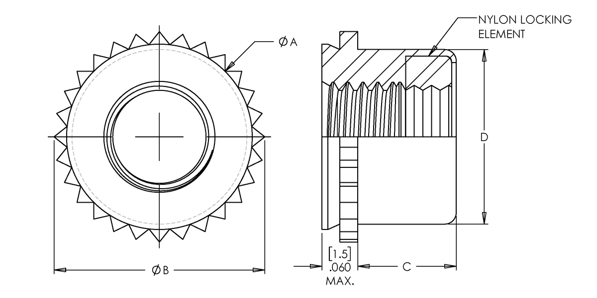 Self-Clinching Nut, Top Collar Lock Self-Clinching Nut, Steel, Zinc Clear, Metric, M3x0.5, 100 Pack
