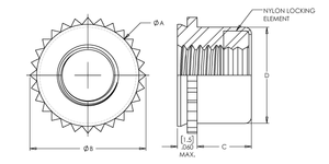 Self-Clinching Nut, Top Collar Lock Self-Clinching Nut, 300 Series Stainless Steel, Passivated, 6-32, 100 Pack
