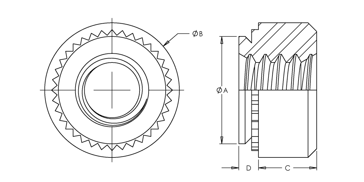 Self-Clinching Nut 300 Series Stainless Steel Passivated Metric M3x0.5, Sheet Thick.: 0.8, 100 Pack