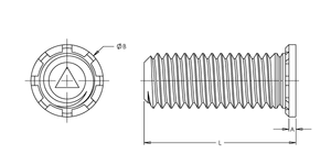 Self-Clinching Stud, Non-Flush Head, Steel, Zinc, 8-32 x 0.625, 100 Pack