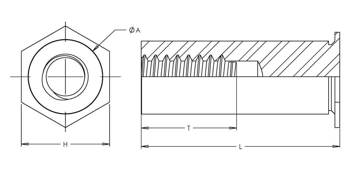 Self-Clinching Standoff, Thin Sheet, Steel, Zinc, M3x0.5 x 14, Blind Thread, Hole Dia.: 5.41, 100 Pack