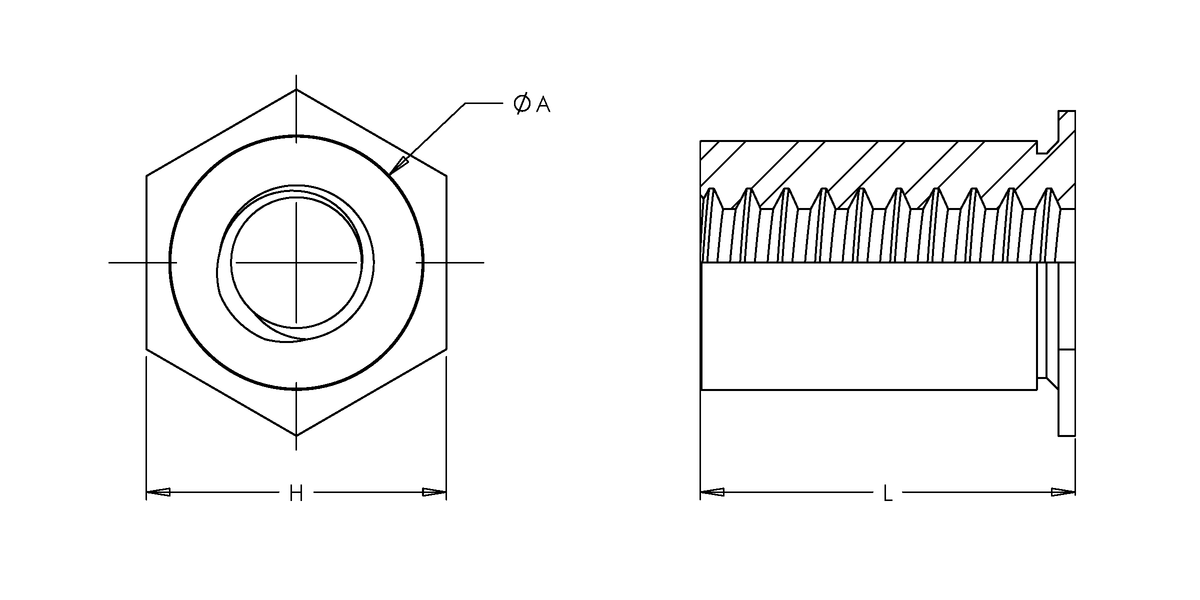 Self-Clinching Standoff, Thin Sheet, Steel, Zinc, 4-40 x 0.125, Full Thread, Hole Dia.: 0.213, 100 Pack