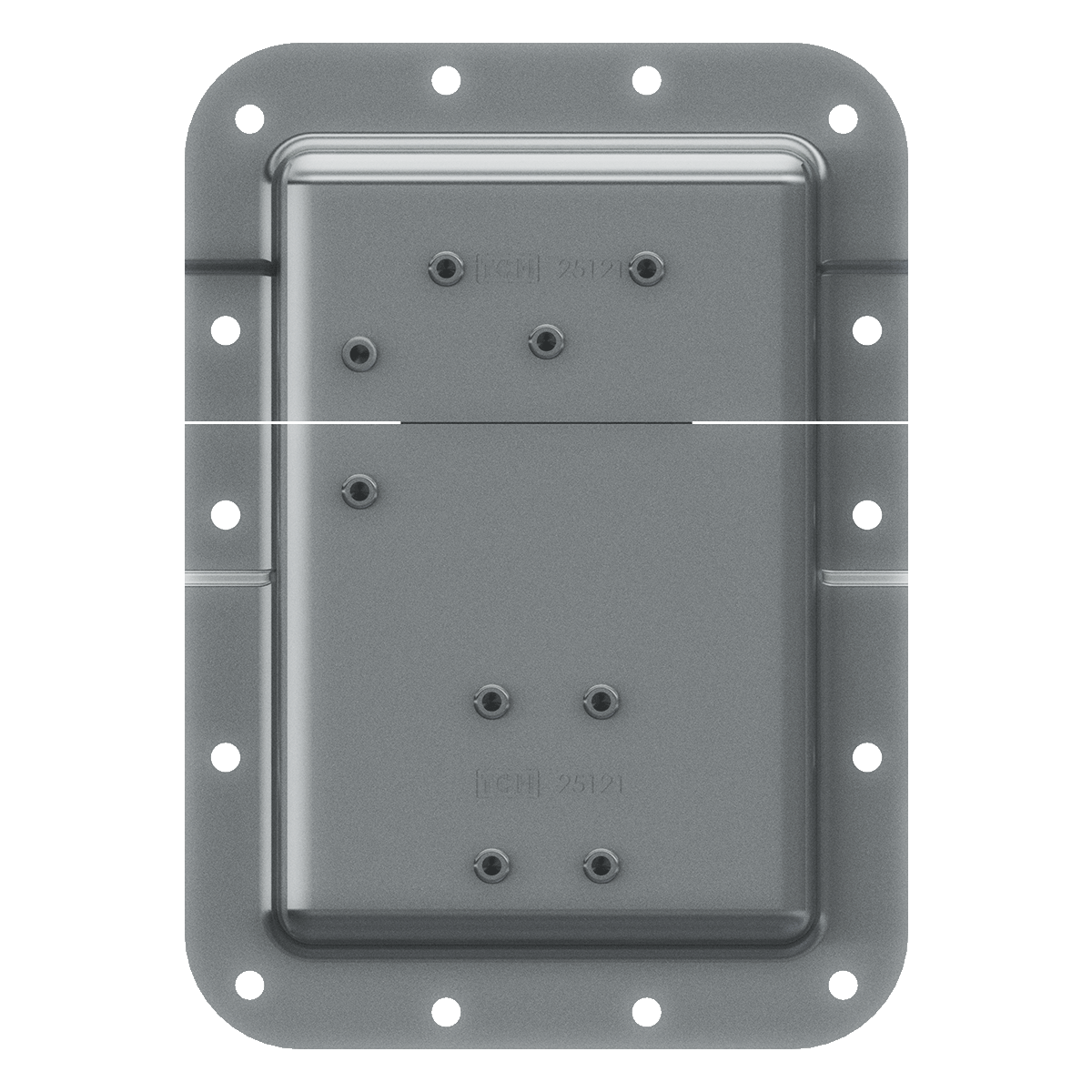 rear view of recessed catch showing mounting flanges
