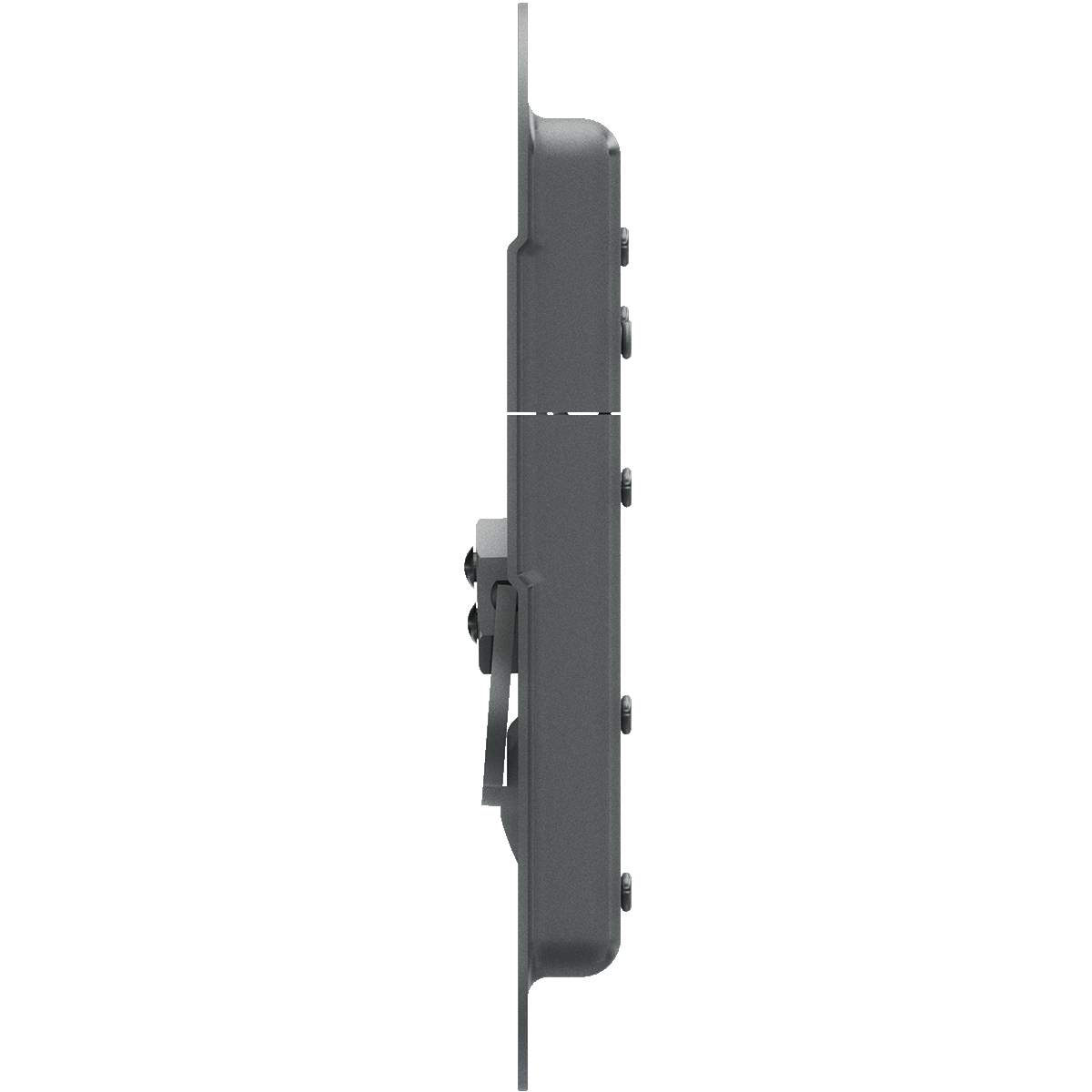 side profile of twist catch with zinc finish and 1 inch offset