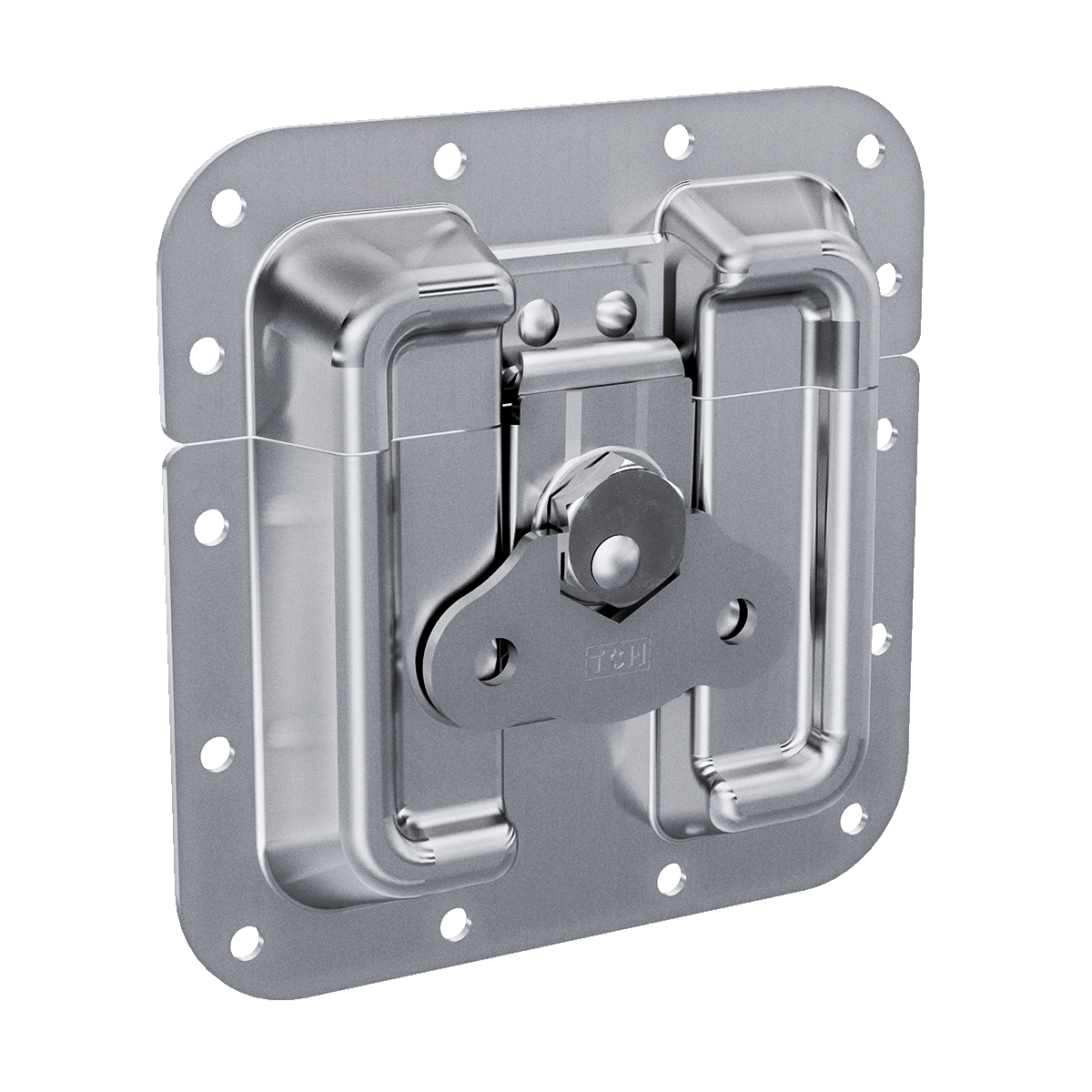 Stainless steel protected surface mount latch, perspective view