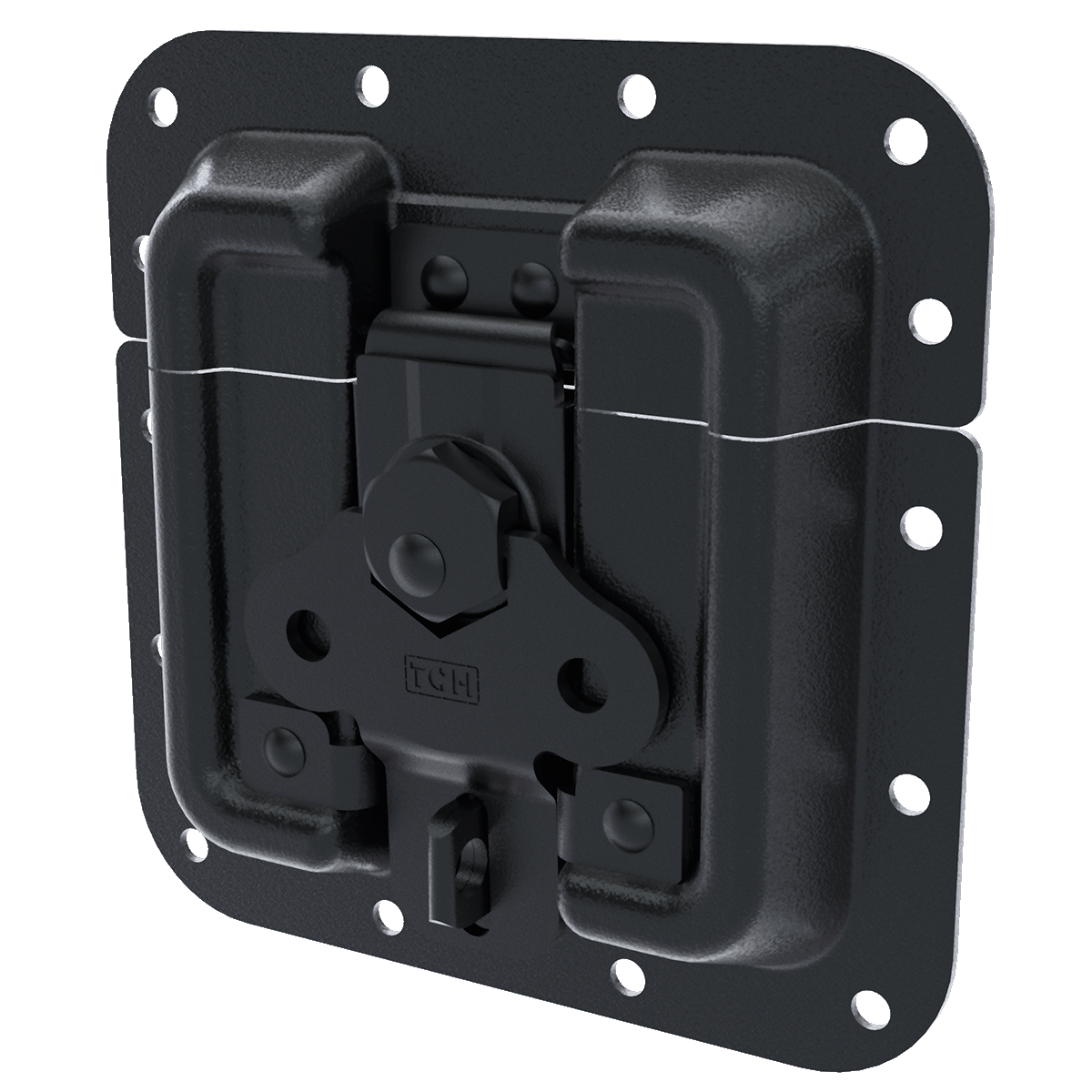 Pad lockable Protective Surface Mount Latch, Black, 3/4 view