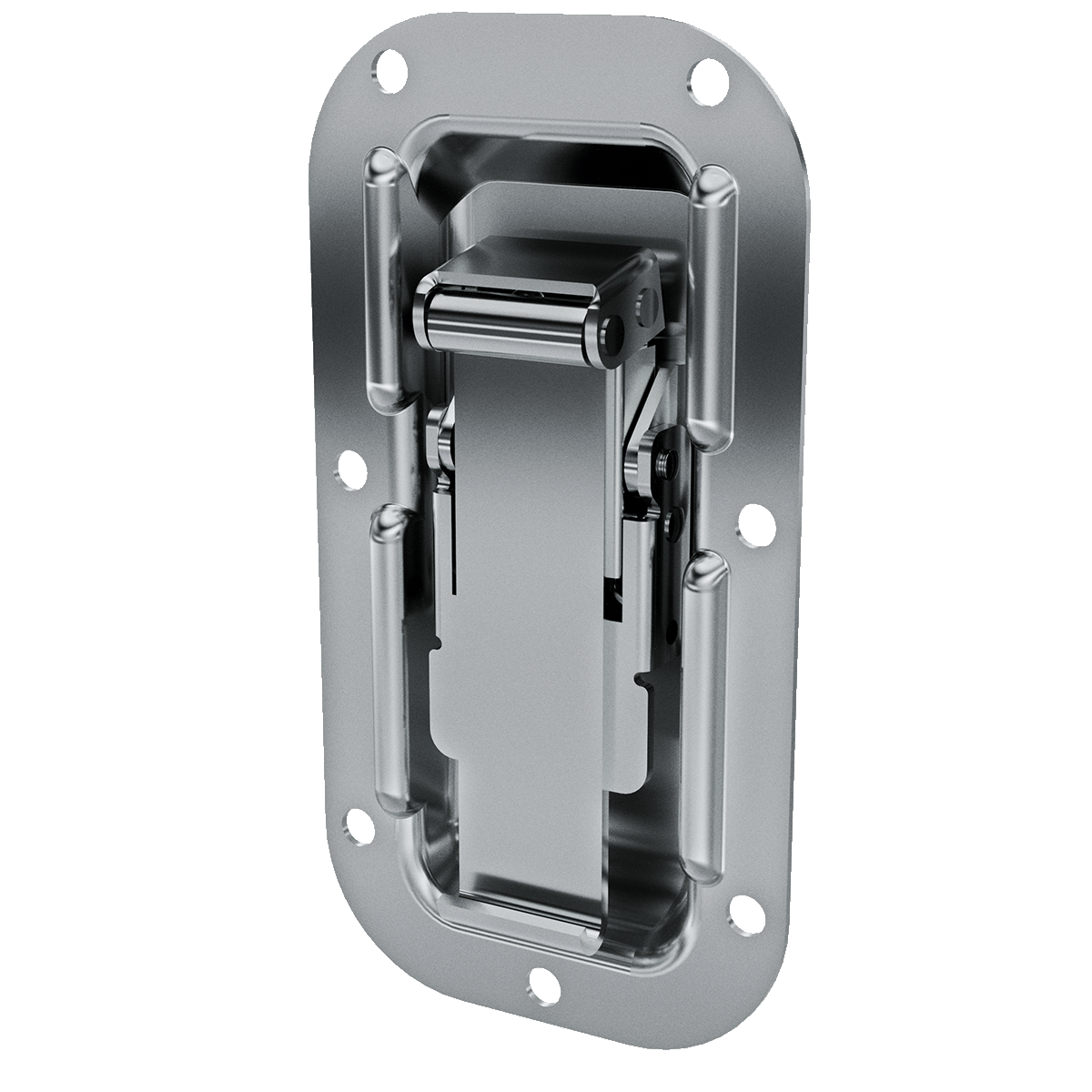 angled view showing drawlatch with blade in locked down position