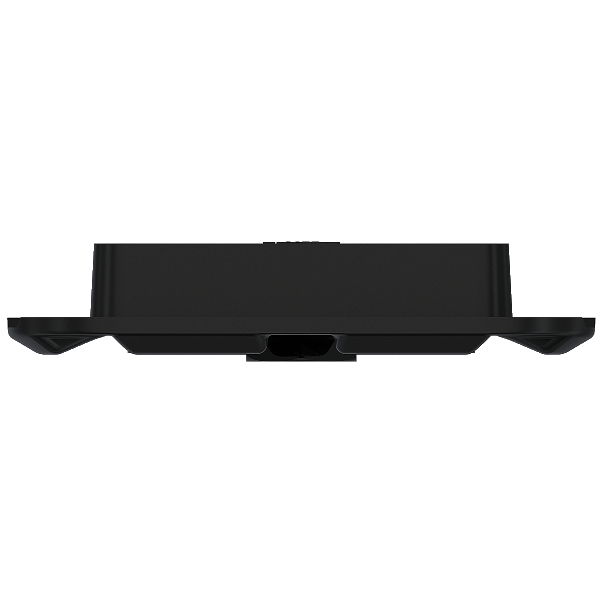 Top-down view of black butterfly-style recessed latch with plastic dish profile