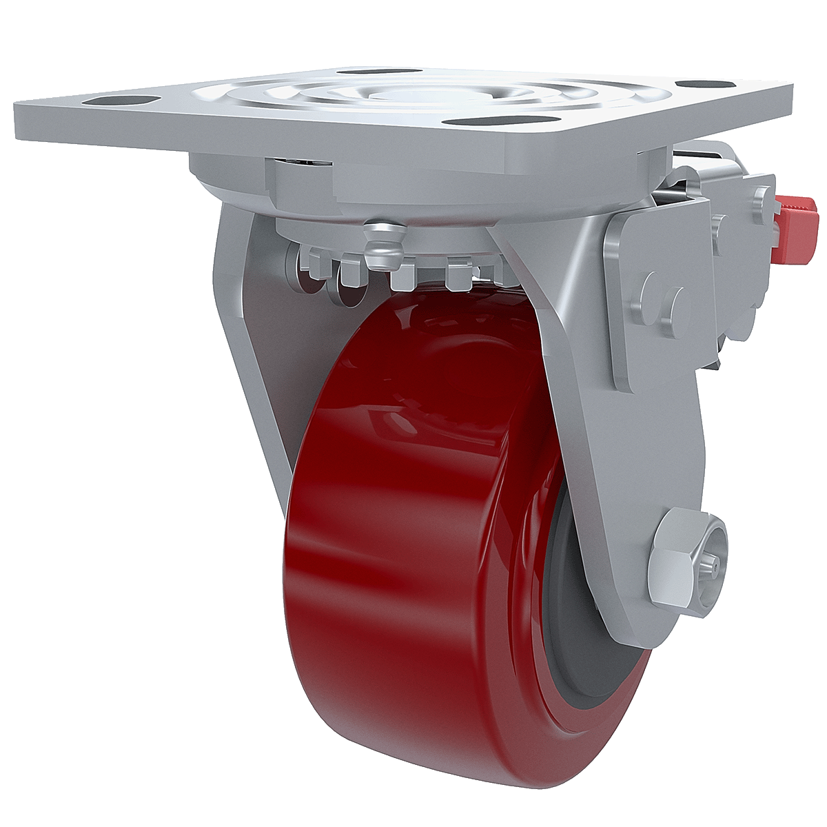 Render of 4&quot; x 2&quot; Polyurethane Swivel Caster with Full Brake, 3/4 perspective