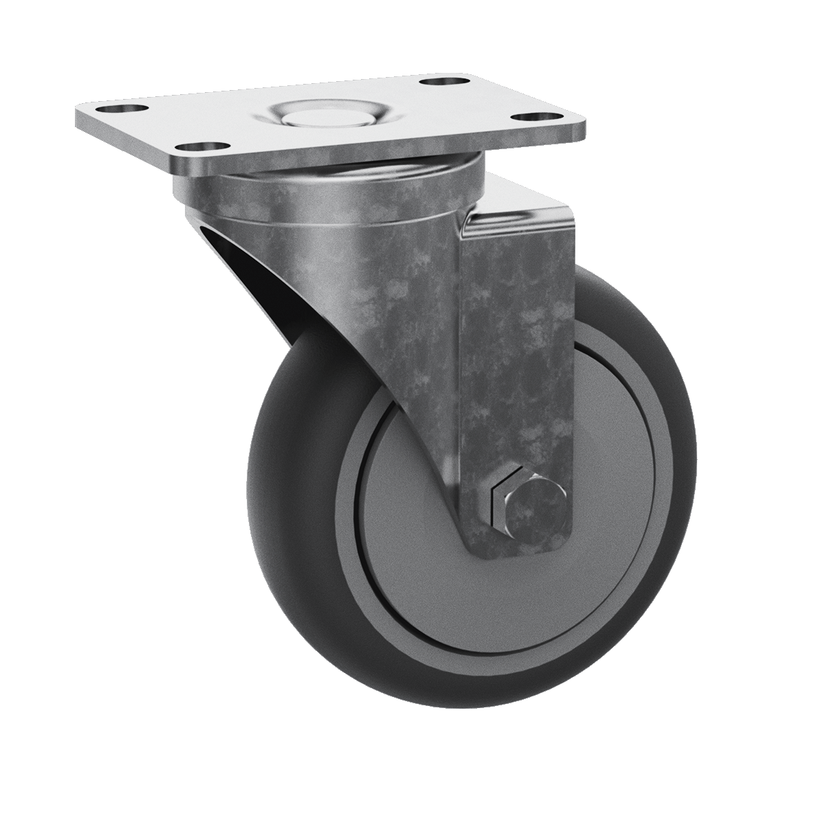 Roulette pivotante à pneu gris Performa 4", perspective 3/4