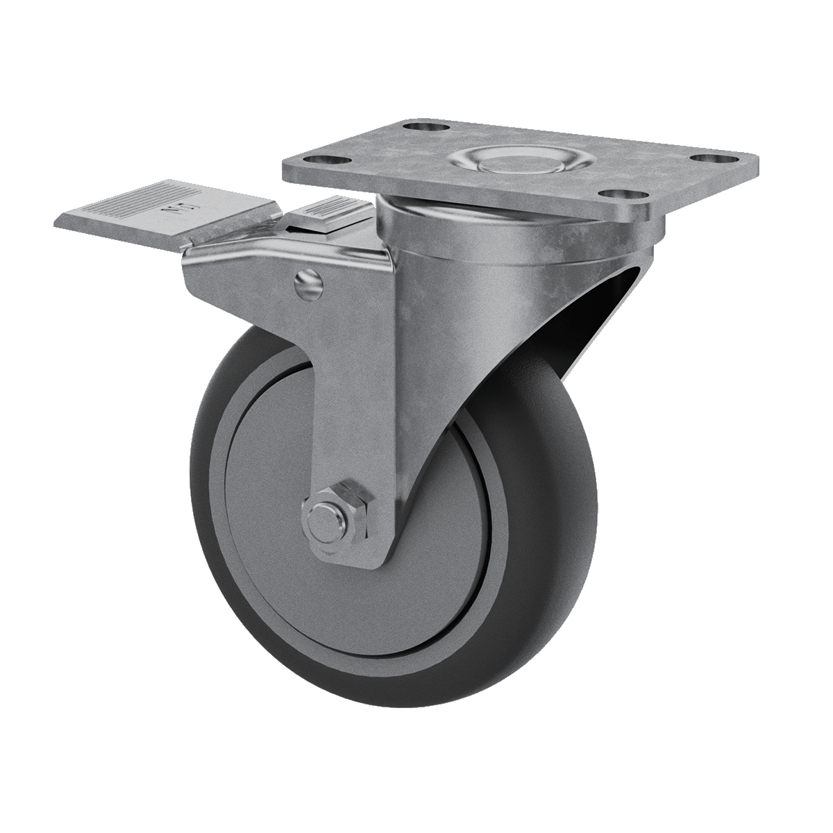 4" Gray TPR Tire Swivel Caster with Brake (roulettes pivotantes avec frein)