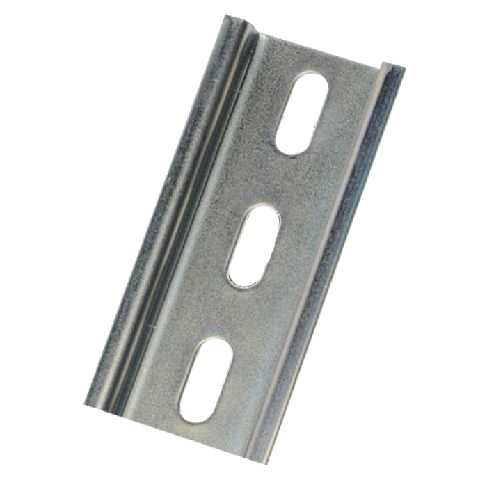 TS 35/F5 DIN Rail Channel - Top Hat Slotted Steel Rail 35mm Wide x 7.5mm deep x 2 meters, 5.2x25mm oval mounting holes