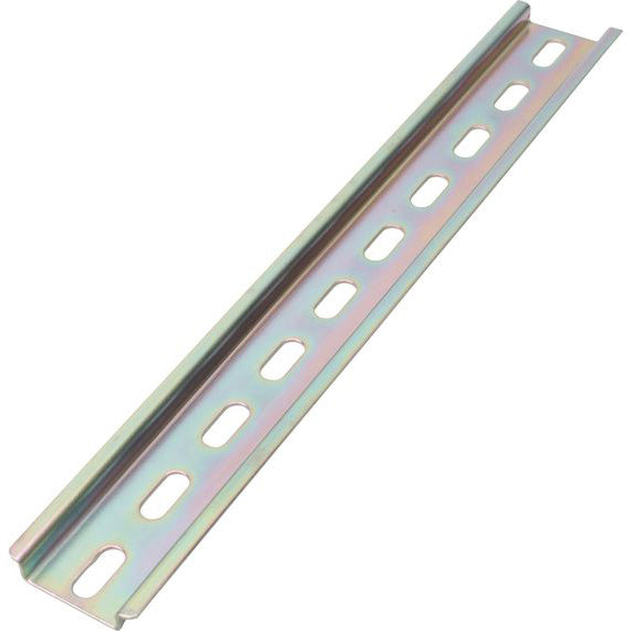 TS 35/F5 DIN Rail Channel - Top Hat Slotted Steel Rail 35mm Wide x 7.5mm deep x 2 meters, 5.2x25mm oval mounting holes