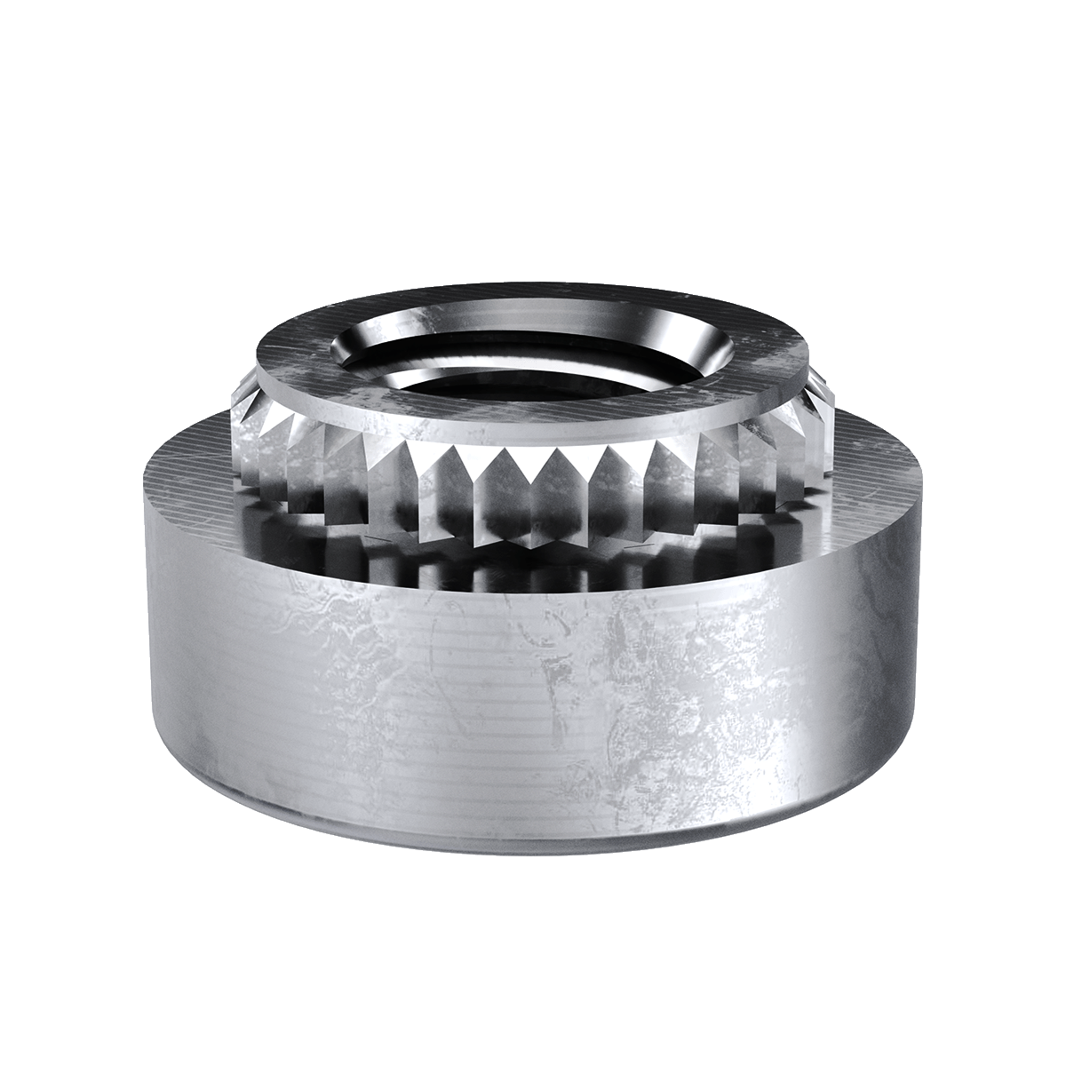 Broaching Nut, Steel, Electro Tin, Metric, M2.5x0.45, 100 Pack