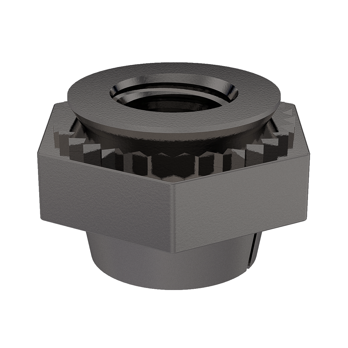 Self-Clinching Nut, Locking Thread, 300 Series Stainless Steel, Black Dry Film Lubricant, Metric, M5x0.8 x 1, 100 Pack