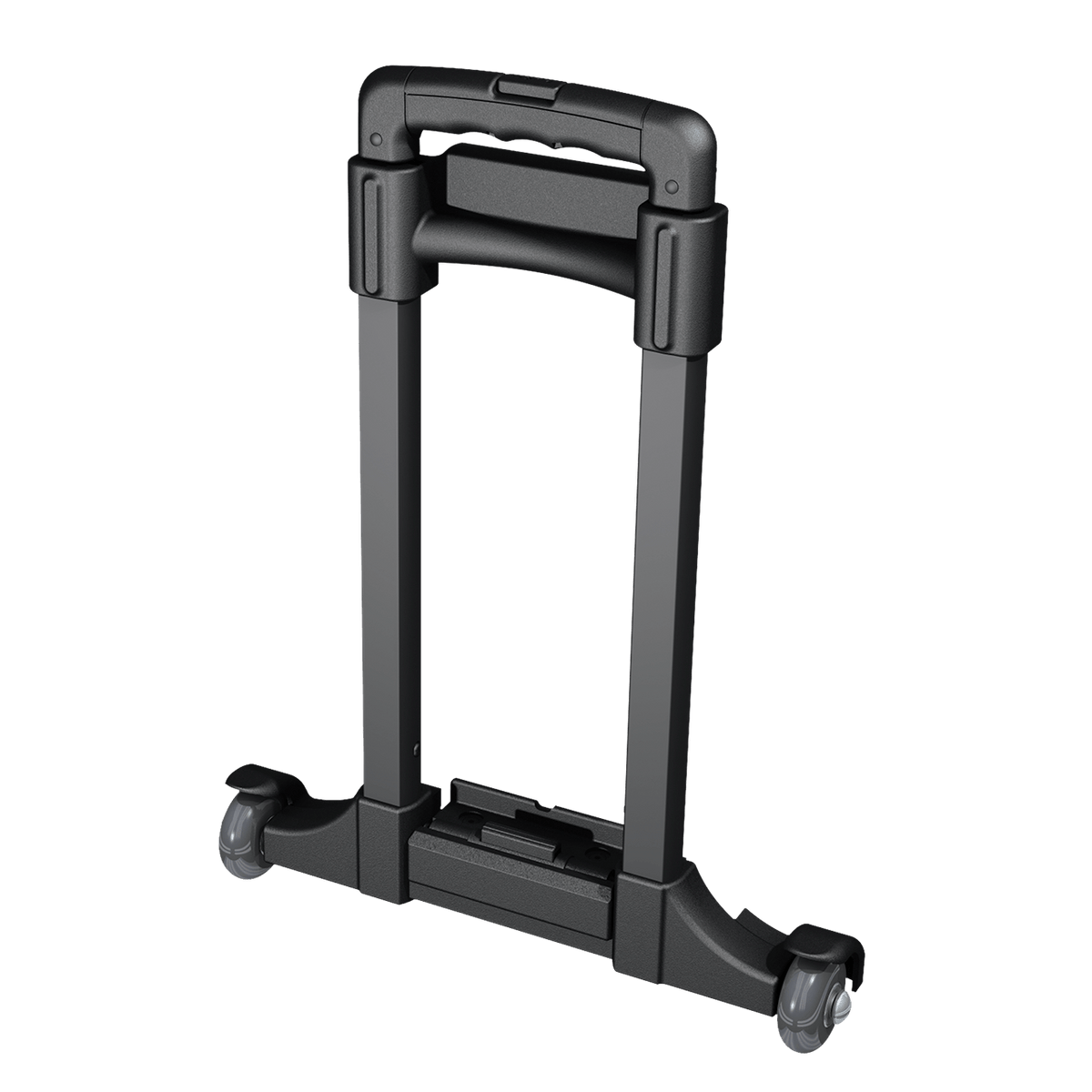 Black 3 stage removable surface mount extension handle with wheels, not extended 3/4 angle