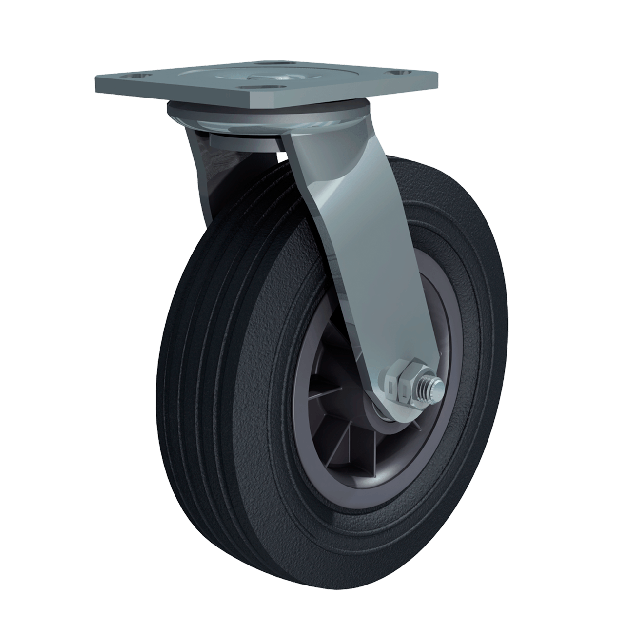 Render of 8" Flat Free Swivel Caster