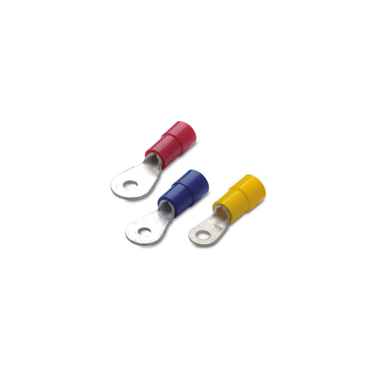 Ring terminal lug for electrical wire in red, blue and yellow colors