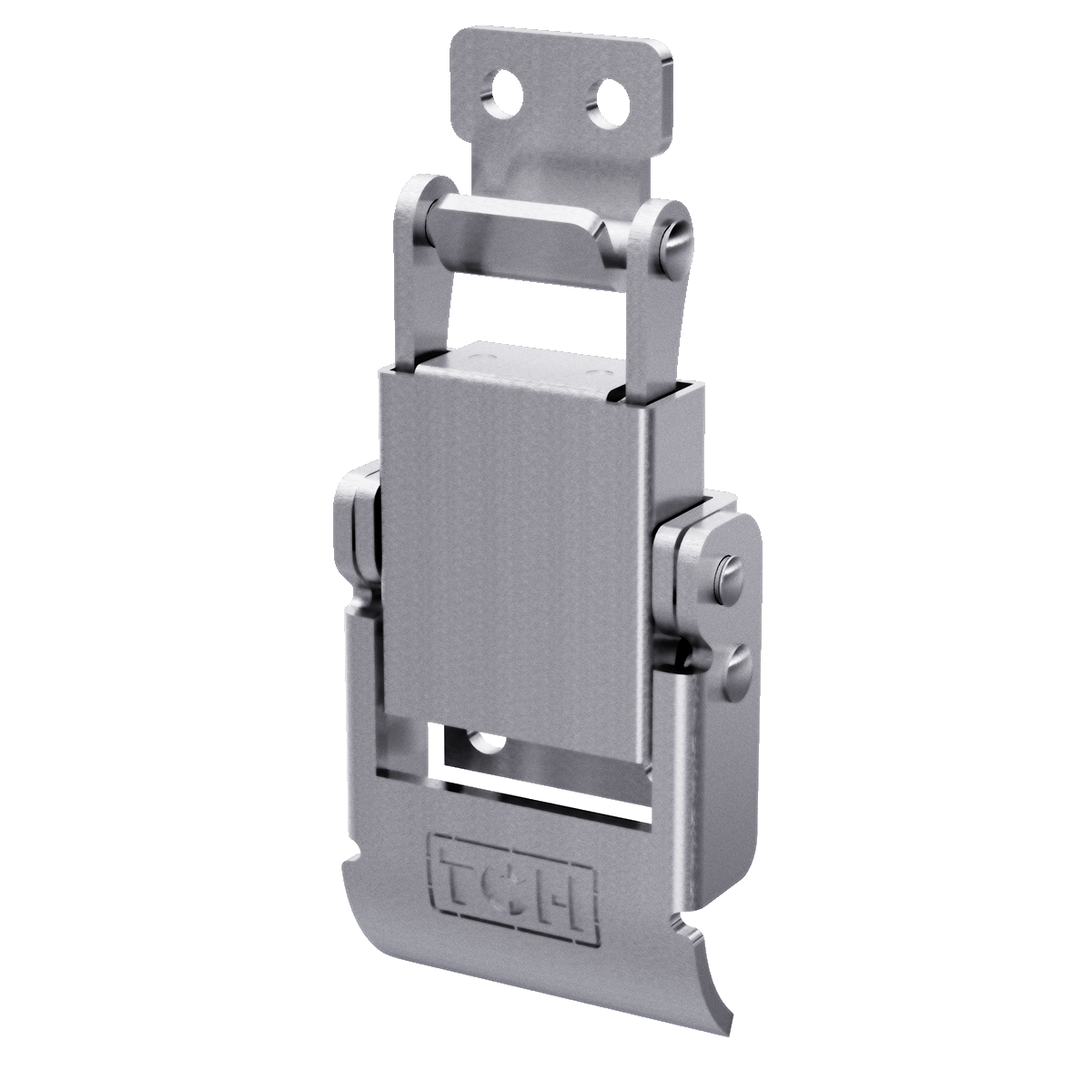 Silver Compression Spring Drawlatch with Down swept Lever and 0.130" dia. mounting holes, 3/4 view