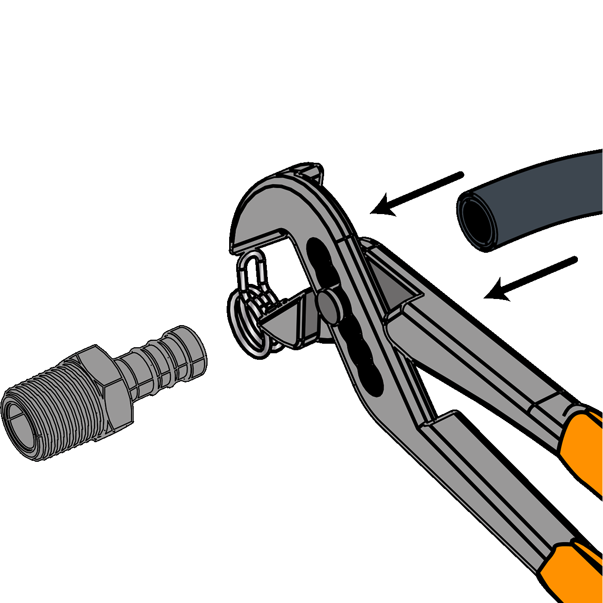 Appliquer le collier de serrage sur le tuyau à l'aide d'une pince à bec effilé, étape 1.