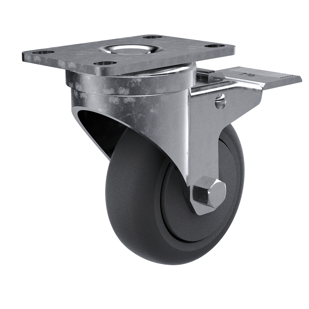 Roulette pivotante à pneu gris TPR 3-1/2" avec frein