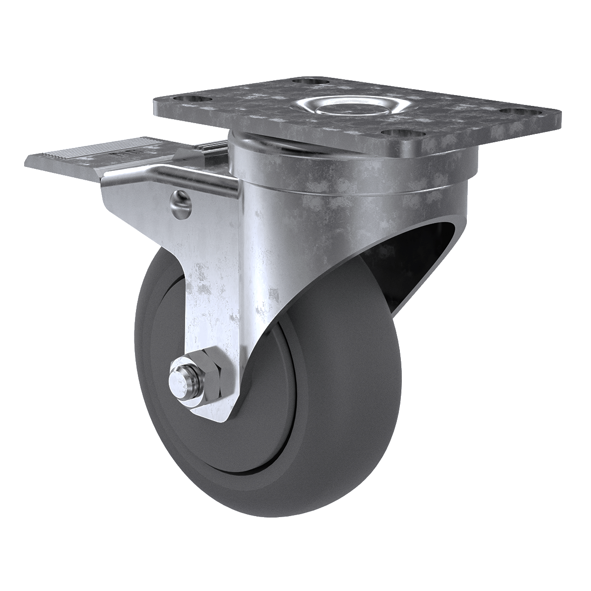 Roulette pivotante à pneu gris TPR 3-1/2" avec frein